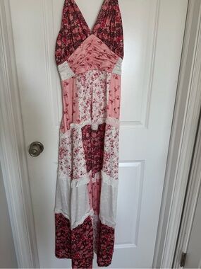 Amazon Floral Patchwork Maxi Dress in Pink and White